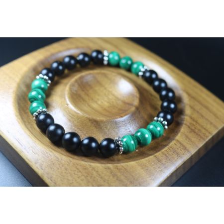 Matte Black Onyx and Malachite Bracelet - Bracelet - Men Jewelry - Stretch Bracelet - Men Bead Bracelet - Heal Bracelet - 8mm beads