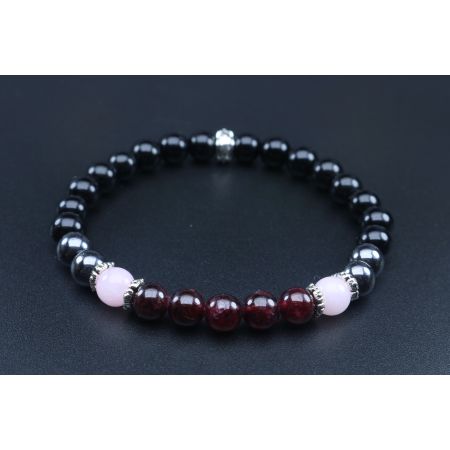 Love, Passion, Positive Energy & Protection Bracelet with Black Tourmaline, Hematite, Rose Quartz and Garnet (6mm Beads)