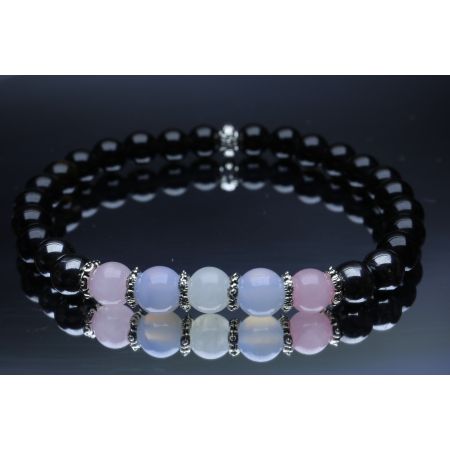 Black Tourmaline, Hematite, Rose Quartz, Moonstone, Blue Lace Agate Bracelet (6mm Beads)/Protection, Strength, Calming, Positive Energy