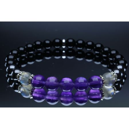 Empath Protection Bracelet with Black Tourmaline, Labradorite, Hematite & Amethyst (6mm Beads)