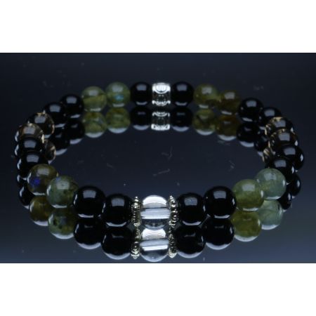 Elastic/Stretch Bracelet with Natural 6mm Black Tourmaline, Black Onyx, Obsidian, Smoky Quartz, Labradorite & Clear Quartz with or without Metal Spacers
