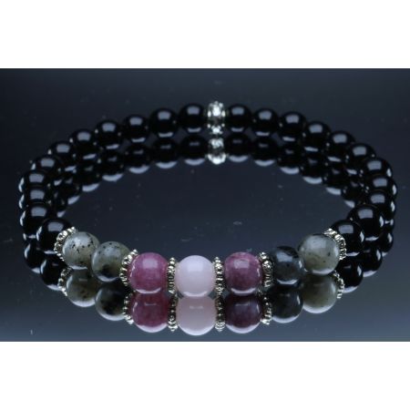 Black Tourmaline, Black Labradorite, Lepidolite, Rose Quartz Bracelet/Grief, Anxiety, Sweet Dreams, Protection (6mm Beads)