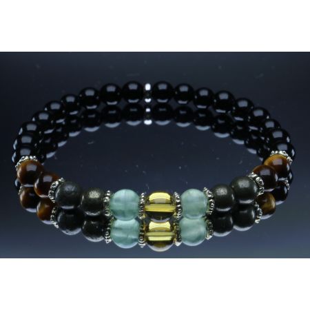 Lucky Bracelet with Jet, Tiger Eye, Pyrite, Green Aventurine & Citrine (6mm Beads)/Good Luck, Prosperity, Wealth, Abundance