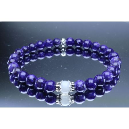 Charoite & Moonstone Bracelet (6mm Beads)/Spiritual, Overcome Fear, Reduce Stress, Negativity, Stress, Obsessions