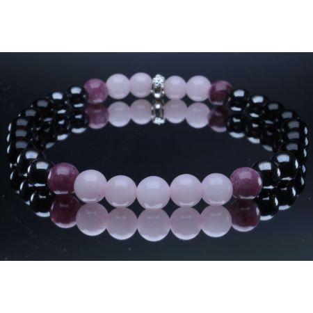 Black Tourmaline, Hematite, Rose Quartz & Lepidolite Bracelet (6mm Beads)/Depression, Anxiety, Protection, Empath