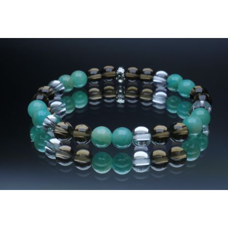 Amazonite, Smoky Quartz & Clear Quartz Bracelet (6mm Beads)/Anxiety, Depression, Empath Protection, Positive Energy, Inner Peace