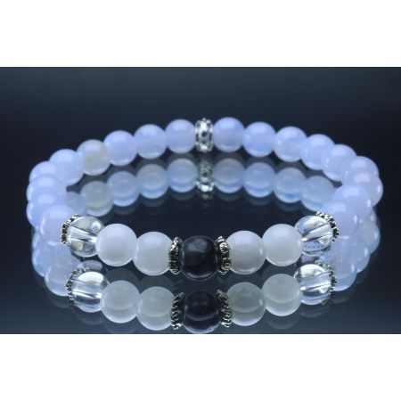Blue Lace Agate, Clear Quartz, Moonstone & Labradorite Bracelet (6mm Beads)/Depression, Anxiety, Protection, Empath, Positive Energy
