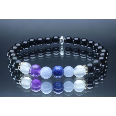Spiritual Protection Communication Bracelet with Black Tourmaline, Jet, Kyanite, Selenite, Angelite, Celestite & Amethyst (6mm Beads)