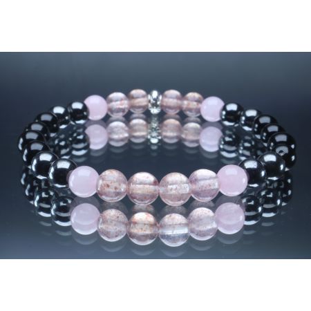 Love & Protection Bracelet with Black Tourmaline, Hematite, Rose Quartz and Strawberry Quartz (6mm Beads)