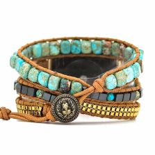 Handmade Watch Band: Bohemian Jasper Turquoise Calming Energy Smartwatch Bands Compatible with Apple Watch
