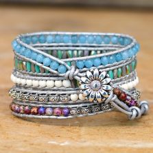 Purple jasper &amp; aqua blue beaded apple watch band