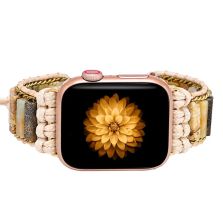 Boho Braided Apple Watch Band – Picture Stone & Amazonite Beaded iWatch Strap, Handmade Adjustable Bracelet for Apple Watch Series 9 8 7 6 5 4 3 SE