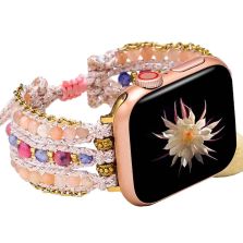 Bohemian Pink Sunstone & Rhodochrosite Apple Watch Band – Handmade Natural Stone Bracelet Strap for Apple Watch Series 9/8/7/6/5/4/3/2/1/SE/Ultra