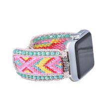 Pink Lemonade Boho Beaded Apple Watch Band – Handmade Adjustable Bracelet Strap, Colorful Bohemian Watch Band for Apple Watch Series 1–10, SE (38–45mm)