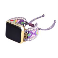 Lilac Purple Crystal Handwoven Apple Watch Band – Adjustable Nylon Strap