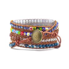 Imperial Flower Protection Wrap Bracelet – Boho Healing Crystal Leather Bracelet