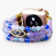Lavender Gaze Stretch Apple Watch Band – Handmade Jade & Zircon Bracelet Strap (38–45mm)