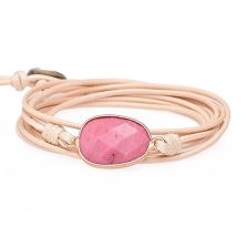 Waxed Cord Wrap Bracelet with Rhodonite Charm — Gentle Love, Pastel Boho Style