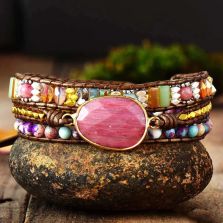Natural Rhodonite & Jasper Wrap Bracelet