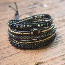 Handmade Natural Black Lava Stone &amp; Hematite Wrap Bracelet