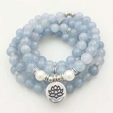 108 Bead Calcite &amp; Freshwater Pearl Mala Bracelet – with Spiritual Charm