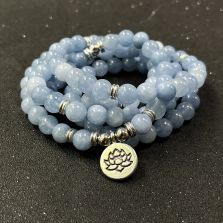 108 Bead Calcite & Freshwater Pearl Mala Bracelet – with Spiritual Charm