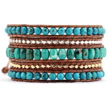 Turquoise 5-Layer Leather Wrap Gemstone Bracelet