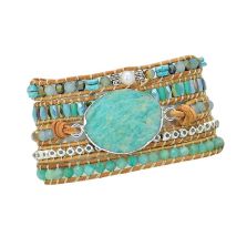 Amazonite 5-Layer Leather Wrap Gemstone Bracelet