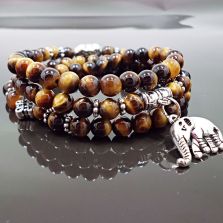 Multi-Layer Tiger Eye Beaded Bracelet with Elephant Charm
