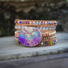 Purple &amp; Turquoise Jasper Adjustable Leather Wrap Bracelet