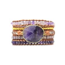Natural Amethyst 5-Layer Leather Wrap Bracelet