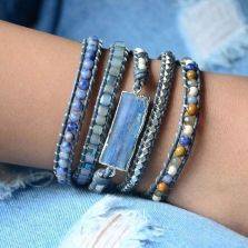 Silver Blue Topaz Wrap Bracelet – 5 Layer Healing Gemstone Bracelet