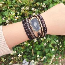 Ocean Agate &amp; Jasper 5-Layer Gemstone Wrap Bracelet