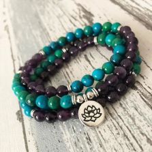 Amethyst &amp; Chrysocolla 108 Mala Prayer Bead Bracelet