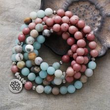 Amazonite & Rhodonite 108 Mala Prayer Bead Bracelet
