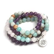 108 Bead Mala Bracelet – Amazonite, Rose Quartz & Amethyst
