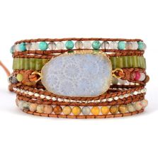Chrysanthemum Stone Wrap Bracelet – Jasper, Turquoise & Onyx