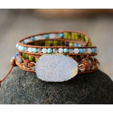 Chrysanthemum Stone Wrap Bracelet – Jasper, Turquoise &amp; Onyx