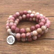 108 Rhodonite Mala Bracelet – Stone of Forgiveness & Emotional Healing