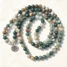 108 Natural Indian Agate Mala Prayer Beads – Meditation Necklace &amp; Bracelet