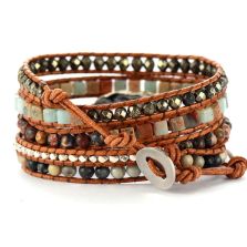 Handmade Jasper &amp; Agate Druzy Leather Wrap Bracelet – 5 Layer Adjustable Gemstone Jewelry