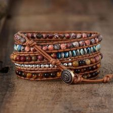 Natural Tiger Eye &amp; Jasper Beaded Wrap Bracelet – 5 Layer Adjustable Healing Jewelry