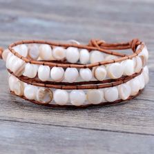 Natural Shell Beads Leather Two Layer Bracelet – Handmade Boho Adjustable Jewelry