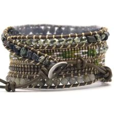 Handmade Green Agate &amp; Labradorite Leather Wrap Bracelet – 5 Layer Healing Gemstone Jewelry