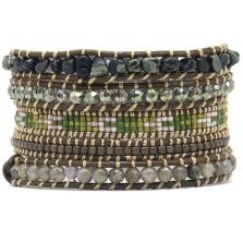 Handmade Green Agate & Labradorite Leather Wrap Bracelet – 5 Layer Healing Gemstone Jewelry