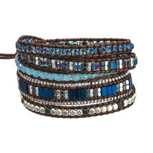 Handmade Crystal & Hematite Blue Wrap Bracelet – 5 Layer Vegan Cord Healing Jewelry