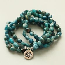 108 Natural Blue Apatite Mala Bead Bracelet – Meditation, Necklace or Bracelet, Choose Charm