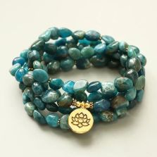 108 Natural Blue Apatite Mala Bead Bracelet – Meditation, Necklace or Bracelet, Choose Charm