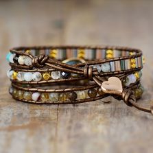 Natural Labradorite Teardrop Bronze Wrap Bracelet – Handmade Gemstone Jewelry