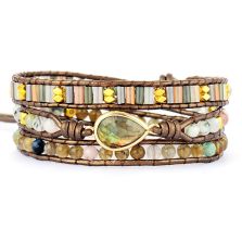 Natural Labradorite Teardrop Bronze Wrap Bracelet – Handmade Gemstone Jewelry